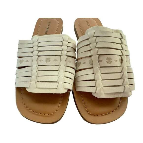 Lucky Brand Women’s Baneen Leather Strappy Slide Sandals Putty Sz 6.5M 36.5 NEW - Picture 4 of 6